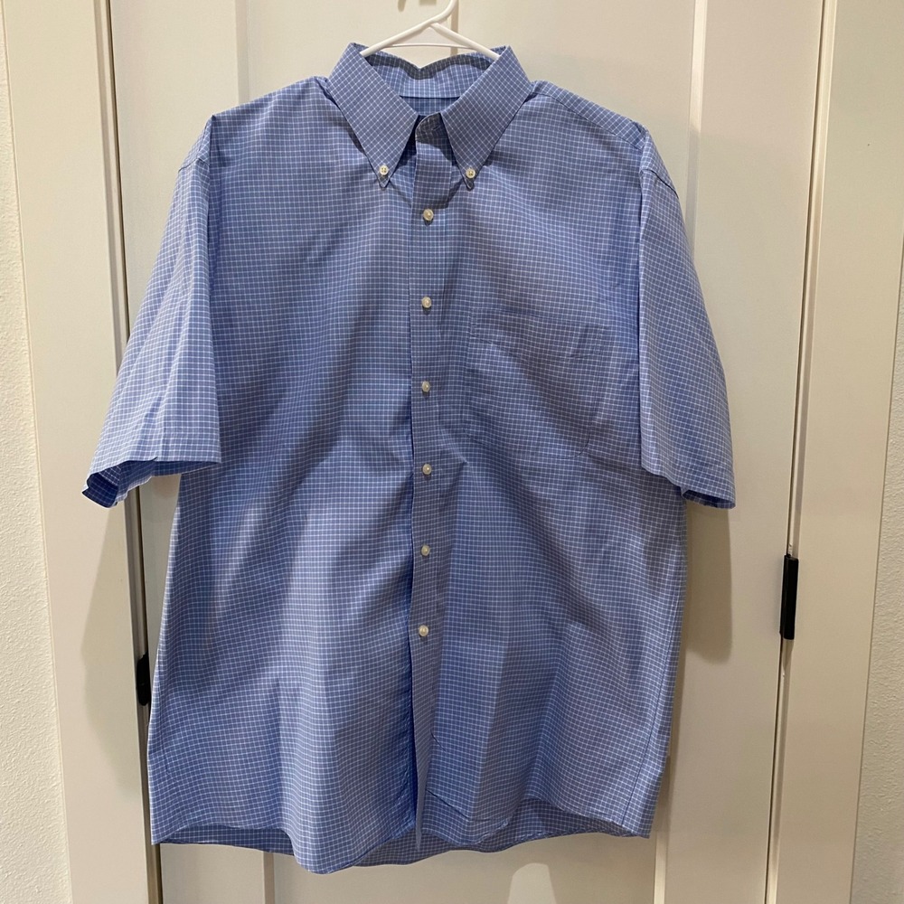 Jos. A. Bank Mens Large Traveler's Collection Blue Micro Check Cotton Shirt SS